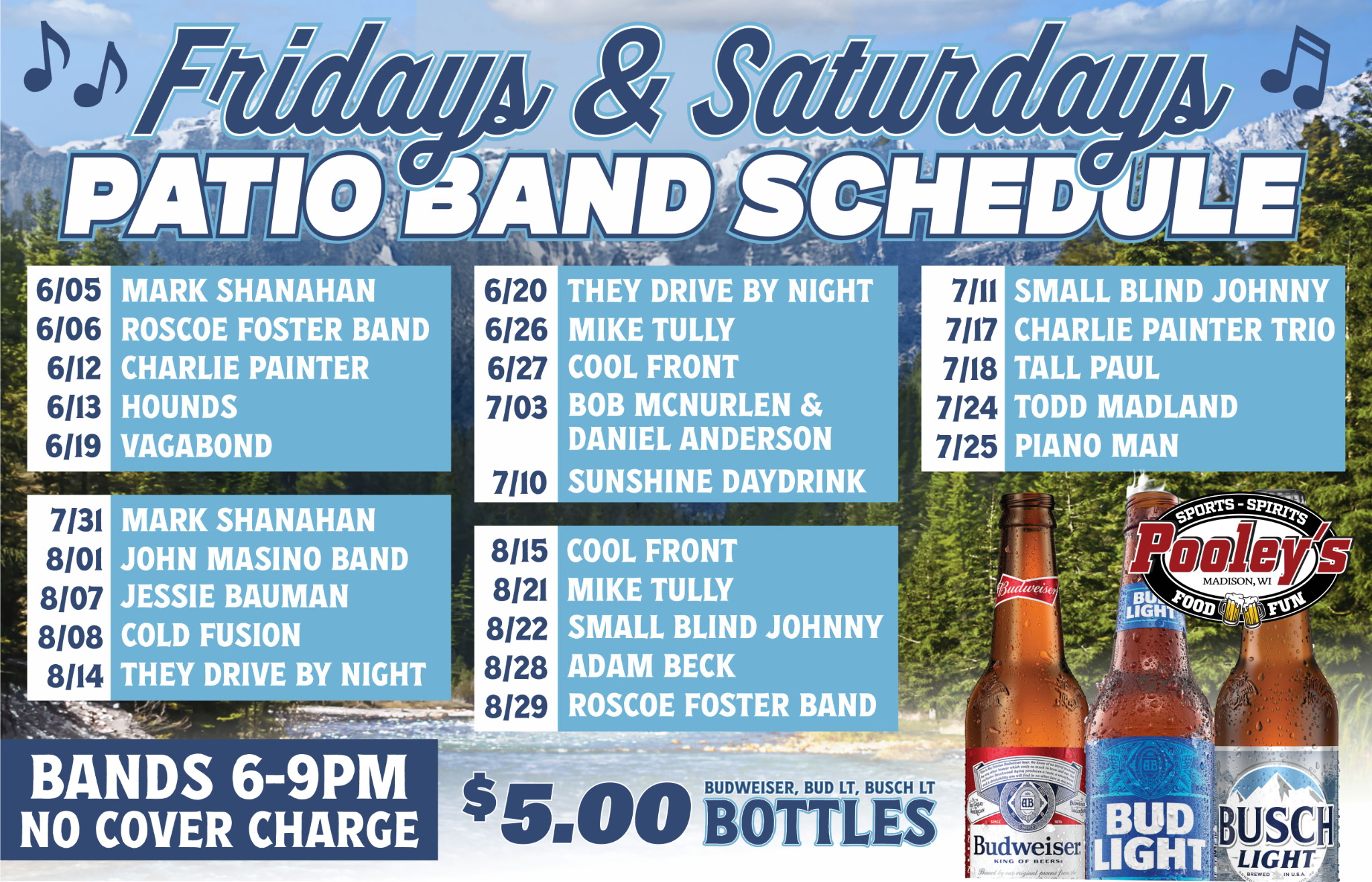 Pooley's - Summer Band Schedule 2026 17x11